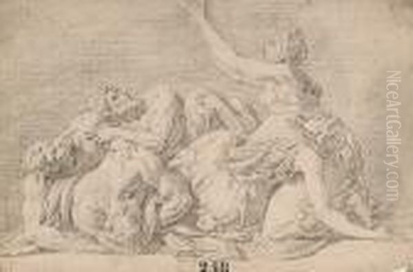 A Group Of Intertwined Draped Figures With A Woman Beseeching, Her Arms Upraised Oil Painting by Theodor Van Thulden