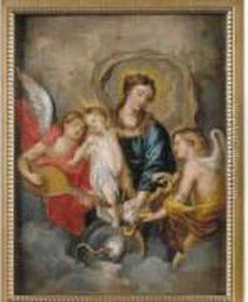 Vierge A L'enfant Entouree D'anges Musiciens Oil Painting by Theodor Van Thulden