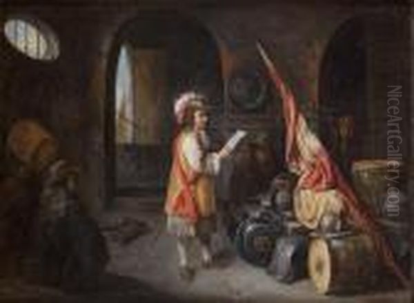 A Guardroom Interior Oil Painting by Gillis van Tilborgh