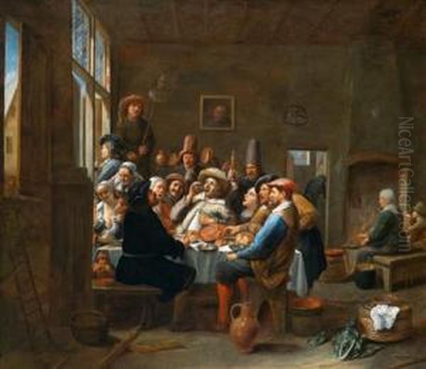 Eine Frohliche Gesellschaft Beim Feiern Ineinem Wirtshaus Oil Painting by Gillis van Tilborgh