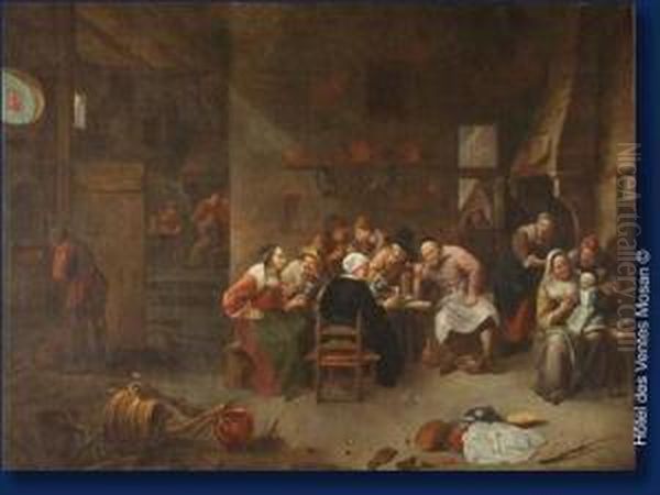 Paysans Buvant Et Fumant Dans Une Auberge Oil Painting by Gillis van Tilborgh