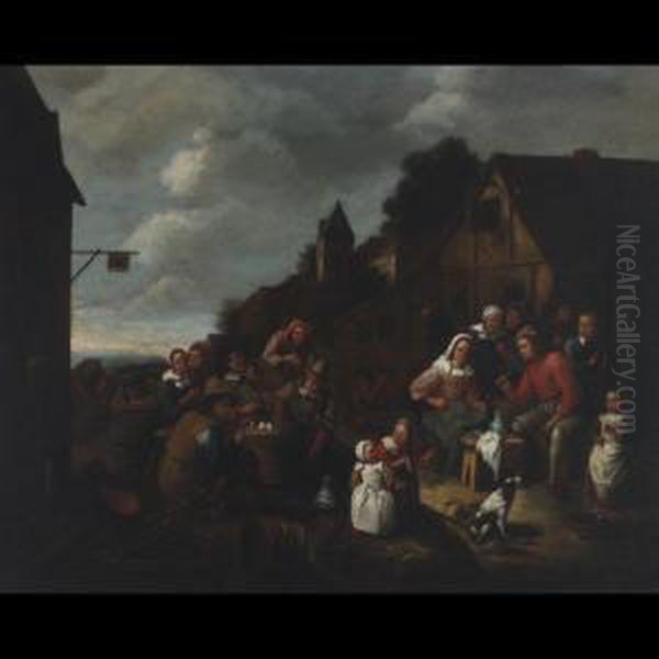 Village Merrymakers Outside An Inn Oil Painting by Gillis van Tilborgh