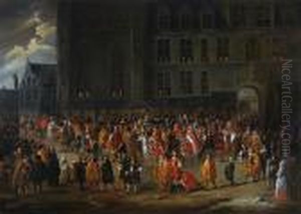 The Parade Of Theknights Of The Golden Fleece Outside The Ducal Palace Inbrussels Oil Painting by Gillis van Tilborgh