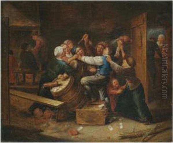 A Tavern Brawl Oil Painting by Gillis van Tilborgh