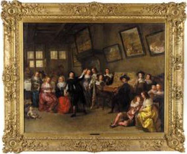 An Elegant Musical Party In An Interior Oil Painting by Gillis van Tilborgh