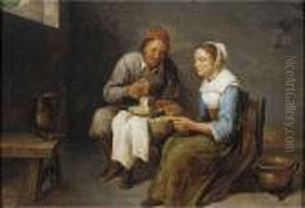 A Couple Sitting And Having A Meal Oil Painting by Gillis van Tilborgh