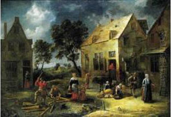 Les Travaux Des Villageois Oil Painting by Gillis van Tilborgh