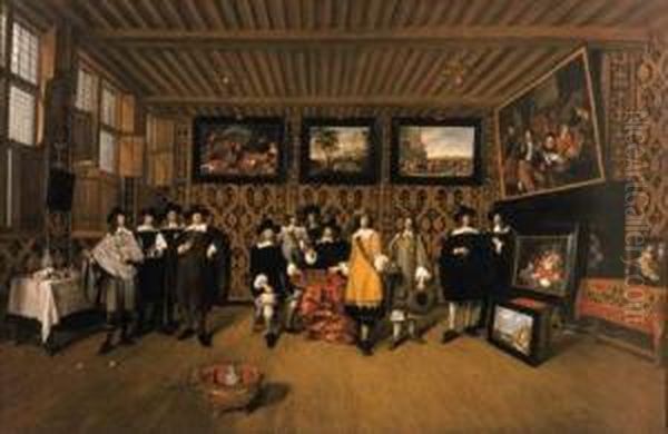 A Group Portrait Of Twelve Gentlemen In An Interior Oil Painting by Gillis van Tilborgh