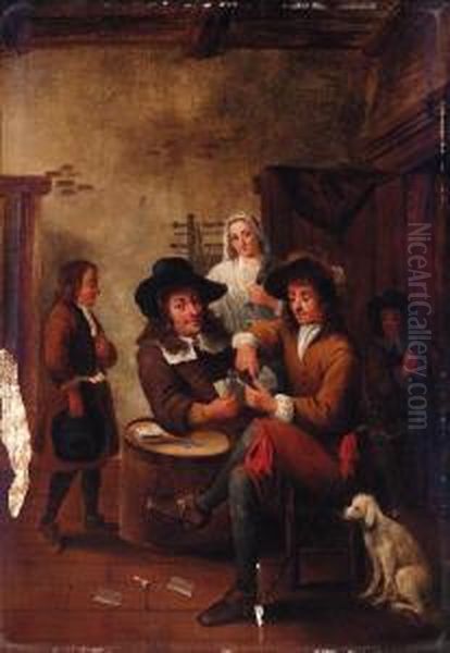 Guardsmen Playing Cards In An Inn Oil Painting by Gillis van Tilborgh