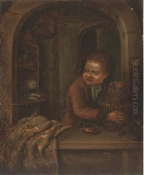 A Boy With A Birdcage At A Casement Oil Painting by Dominicus van Tol