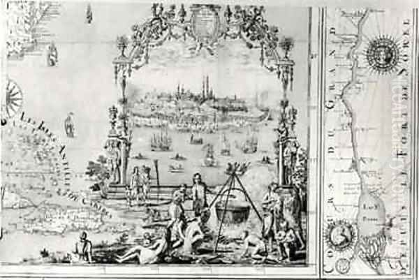 View of Quebec cartouche of a map depicting St Lawrence River from Sorel Oil Painting by Jean Baptiste Louis Franquelin