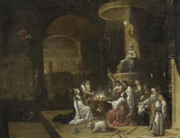 Gewolbe Mit Opferungsszene An Die Gottin Athena. Oil Painting by Rombout Van Troyen