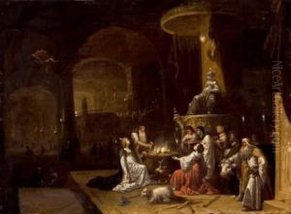 Scene D'offrande Dans Un Temple Oil Painting by Rombout Van Troyen