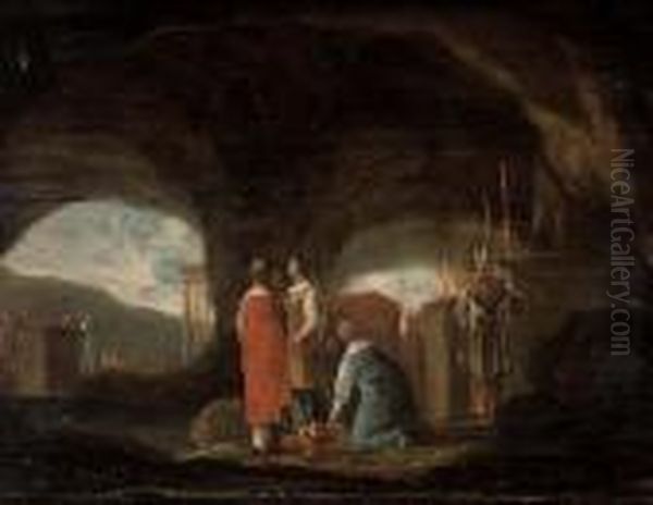 A Grotto With A Pagan Sacrifice Oil Painting by Rombout Van Troyen