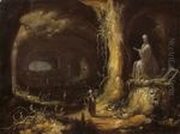 Statue Antique Dans Une Grotte Oil Painting by Rombout Van Troyen