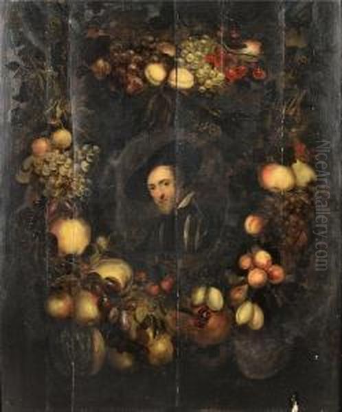 Portrait Of Sir Peter Paul Rubens Surroundedby Swags Of Fruit Oil Painting by Adriaen van Utrecht