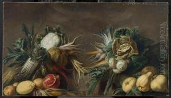 Lavish Still Life With Fruits And Vegetables. Oil Painting by Adriaen van Utrecht