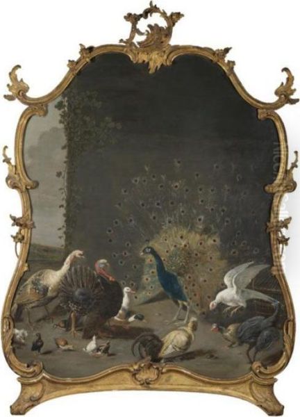 A Still Life With A Peacock, A Turkey And Various Other Birds In A Landscape Oil Painting by Adriaen van Utrecht