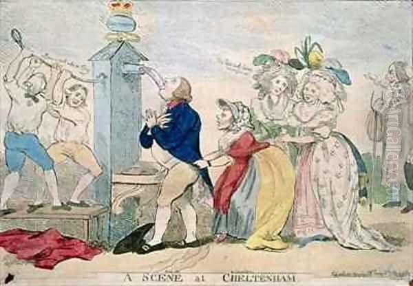 A Scene at Cheltenham Satirical Cartoon Oil Painting by S.W. Fores