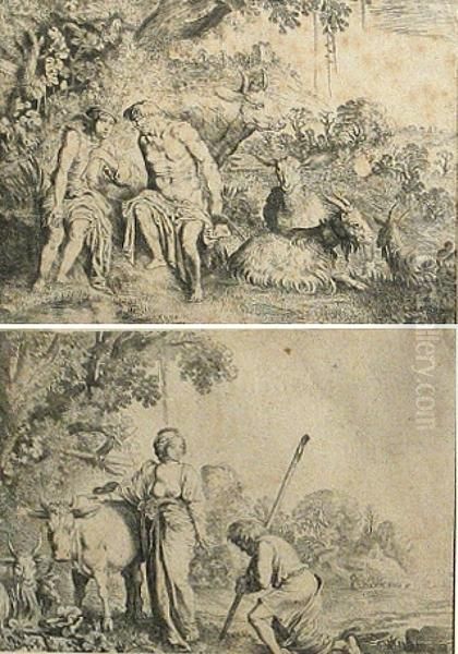 Two Plates, From La Fable D'argus
Juno Remettant A Argus La Garde D'io; Mercure Endormant Argus Oil Painting by Moyses or Moses Matheusz. van Uyttenbroeck