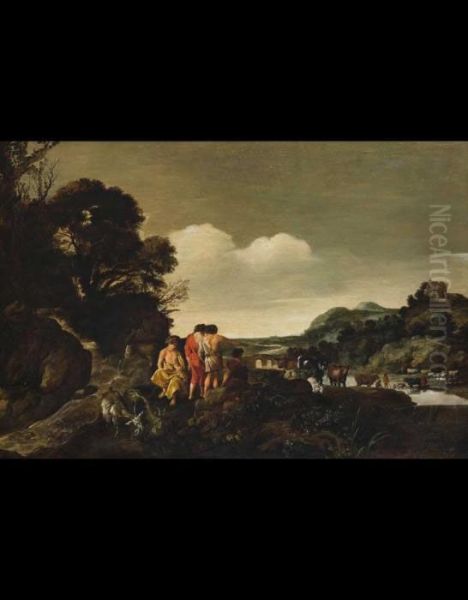 Paesaggio Campestre Con Armenti E Pastori Oil Painting by Moyses or Moses Matheusz. van Uyttenbroeck