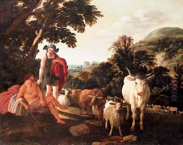 Mercury And Argus Oil Painting by Moyses or Moses Matheusz. van Uyttenbroeck