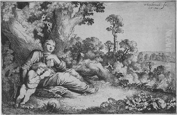 Hagar And Ishmael Resting In The Desert (holl.5) Oil Painting by Moyses or Moses Matheusz. van Uyttenbroeck