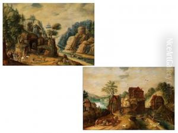 Aufbruch Einer Jagdgesellschaft In Felsiger Landschaft Mitflusslauf Oil Painting by Frederik van Valkenborch