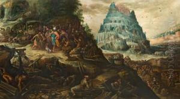 Building The Tower Of Babel. 1608 Oil Painting by Frederik van Valkenborch