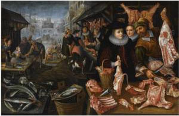 An Allegory Of Winter: The Fish And Meat Market Oil Painting by Frederik van Valkenborch