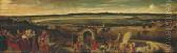 An Extensive River Landscape With The Parable Of The Tenants Andthe Vineyard Owner Oil Painting by Lucas van Valckenborch