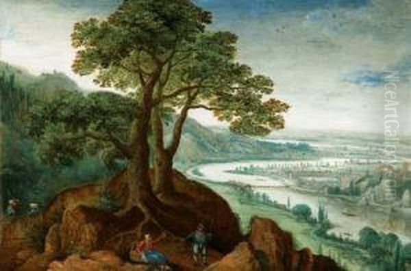 Landscape With Figures. Oil Painting by Frans I Francken