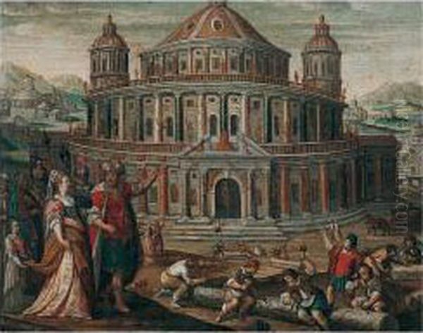 Solomon Showing His Temple To The Queen Of Sheba Oil Painting by Frans I Francken