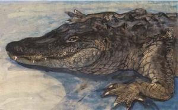 Crocodile Oil Painting by Theodorus Van Hoytema