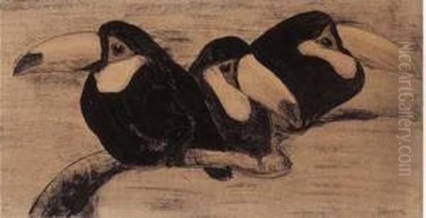 Three Toucans Oil Painting by Theodorus Van Hoytema