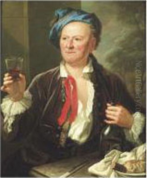 Portrait De Buveur Oil Painting by Jacob Souppen Van Van Schuppen