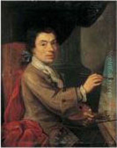 Un Peintre A Son Chevalet Oil Painting by Jacob Souppen Van Van Schuppen