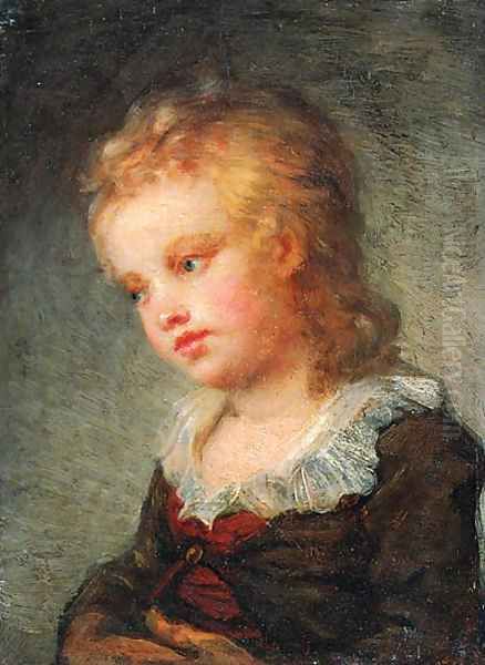 Portrait of a Boy, bust-length, in a brown coat with lace collar Oil Painting by Jean-Honore Fragonard