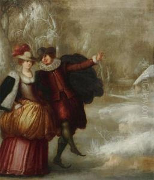 Skating Couple Oil Painting by Otto van Veen