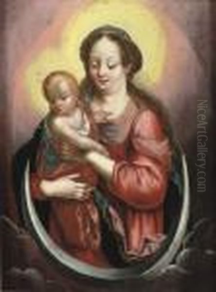 Madonna And Child On A Crescent Moon Oil Painting by Otto van Veen