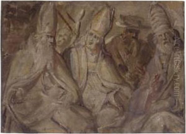 The Four Fathers Of The Church Oil Painting by Otto van Veen