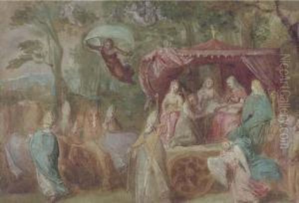 The Triumph Of The Church: 
Ecclesia Presented With The Doctrines,seated In A Chariot Attended By 
The Four Doctors Of Thechurch Oil Painting by Otto van Veen