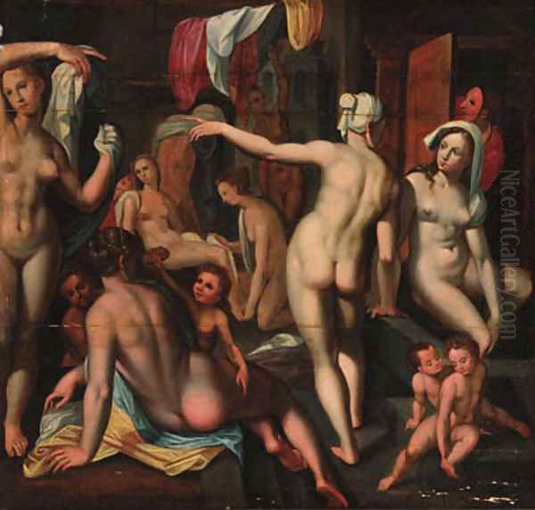 Maidens and children bathing Oil Painting by Frans Floris