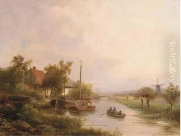 Along The River In Summer Oil Painting by Johannes Petrus van Velzen