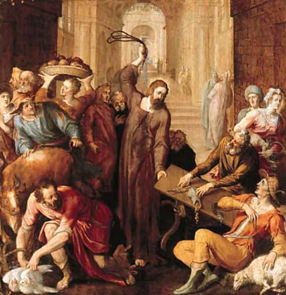 Christ driving the money lenders from the Temple Oil Painting by Frans Floris