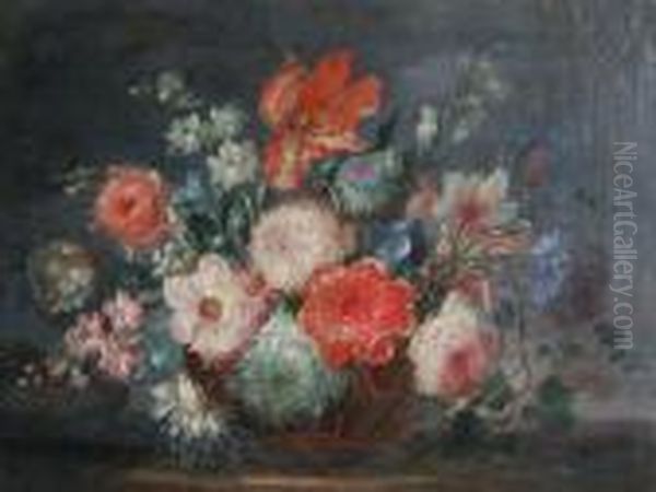 Cesto Di Fiori En Plen Air Oil Painting by Karel Van Vogelaer, Carlo Dei Fiori