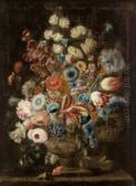 Attribuito Un Mazzo Di Fiori Oil Painting by Karel Van Vogelaer, Carlo Dei Fiori