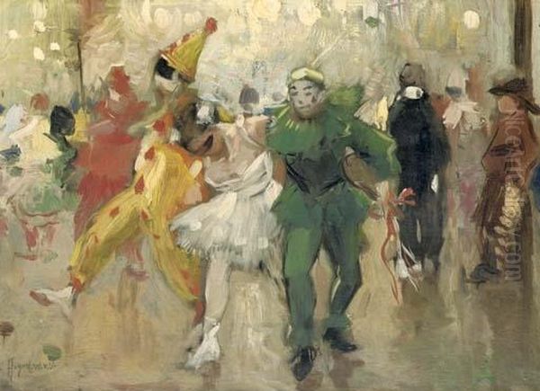 Dancing At The Bal Masqua Oil Painting by August Willem van Voorden