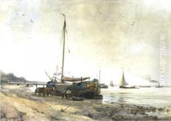 View Of Rotterdam Harbor Oil Painting by August Willem van Voorden