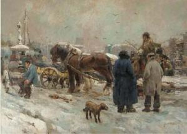 In De Sneeuw Oil Painting by August Willem van Voorden